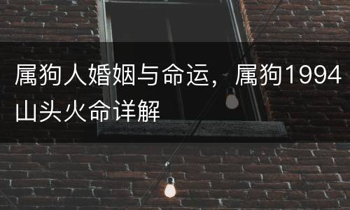 属狗人婚姻与命运，属狗1994山头火命详解
