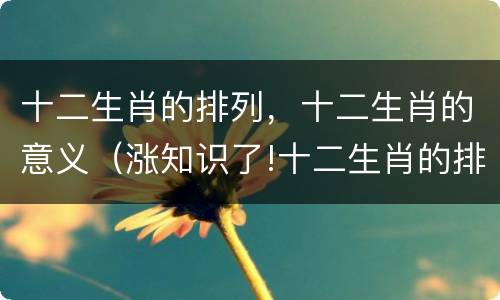十二生肖的排列，十二生肖的意义（涨知识了!十二生肖的排序,这才是最科学的解释）