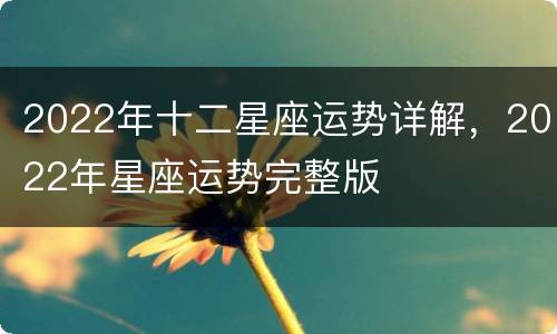 2022年十二星座运势详解，2022年星座运势完整版