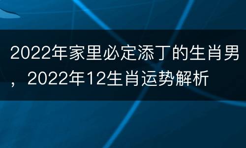 2022年家里必定添丁的生肖男，2022年12生肖运势解析