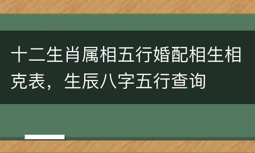 十二生肖属相五行婚配相生相克表，生辰八字五行查询