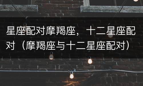 星座配对摩羯座，十二星座配对（摩羯座与十二星座配对）
