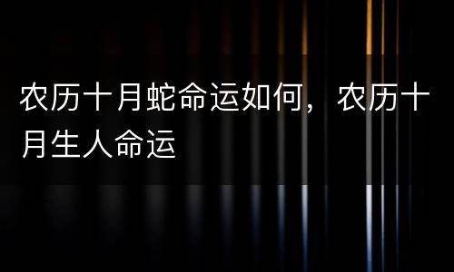 农历十月蛇命运如何，农历十月生人命运