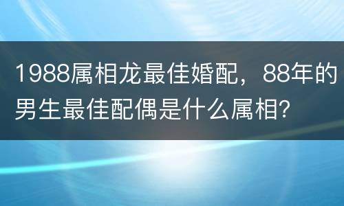 1988属相龙最佳婚配，88年的男生最佳配偶是什么属相？