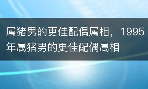 属猪男的更佳配偶属相，1995年属猪男的更佳配偶属相