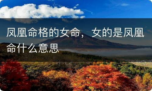 凤凰命格的女命，女的是凤凰命什么意思