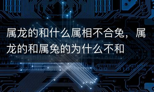 属龙的和什么属相不合兔，属龙的和属兔的为什么不和