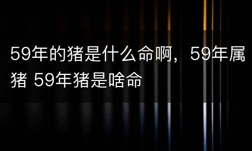 59年的猪是什么命啊，59年属猪 59年猪是啥命
