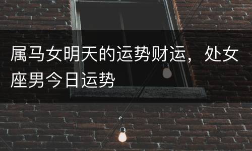 属马女明天的运势财运，处女座男今日运势