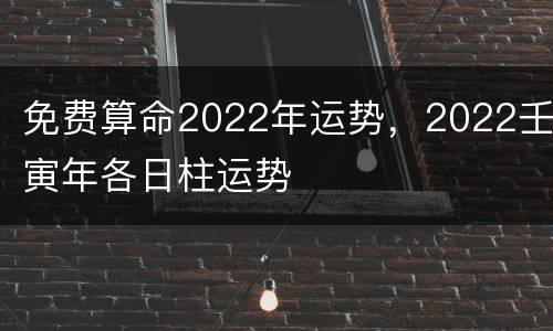 免费算命2022年运势，2022壬寅年各日柱运势