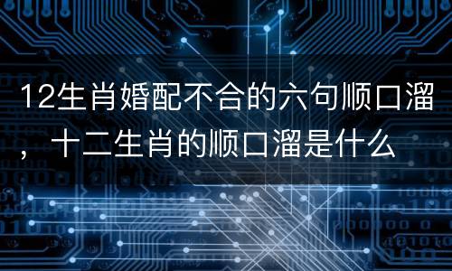 12生肖婚配不合的六句顺口溜，十二生肖的顺口溜是什么
