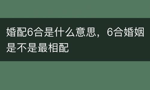 婚配6合是什么意思，6合婚姻是不是最相配