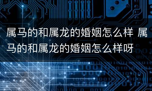 属马的和属龙的婚姻怎么样 属马的和属龙的婚姻怎么样呀