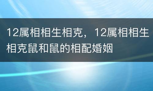 12属相相生相克，12属相相生相克鼠和鼠的相配婚姻