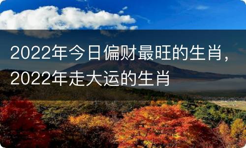 2022年今日偏财最旺的生肖，2022年走大运的生肖