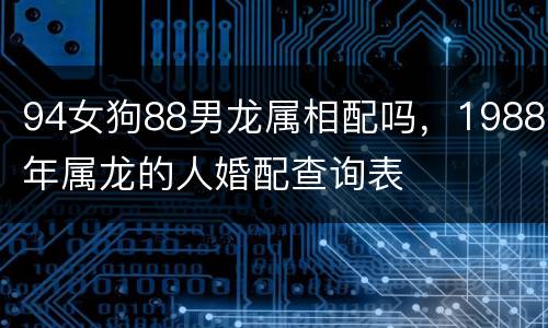 94女狗88男龙属相配吗，1988年属龙的人婚配查询表