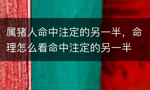 属猪人命中注定的另一半，命理怎么看命中注定的另一半
