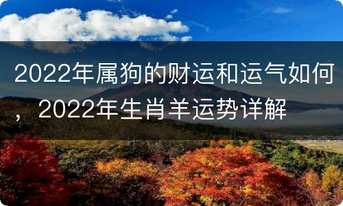 2022年属狗的财运和运气如何，2022年生肖羊运势详解