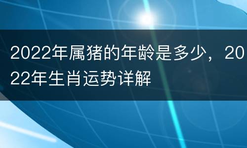 2022年属猪的年龄是多少，2022年生肖运势详解
