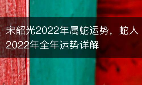 宋韶光2022年属蛇运势，蛇人2022年全年运势详解