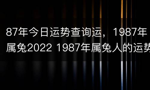 87年今日运势查询运，1987年属兔2022 1987年属兔人的运势