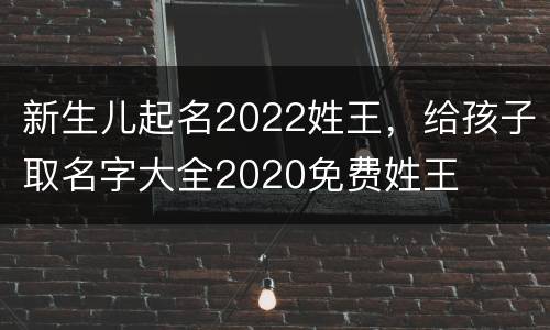 新生儿起名2022姓王，给孩子取名字大全2020免费姓王