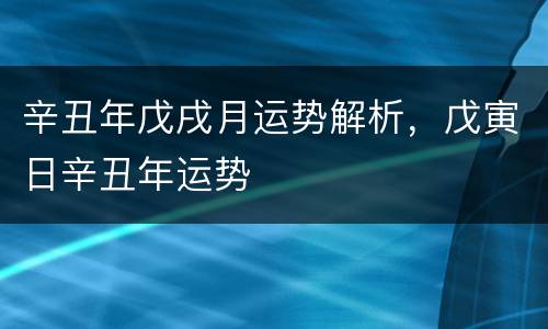 辛丑年戊戌月运势解析，戊寅日辛丑年运势