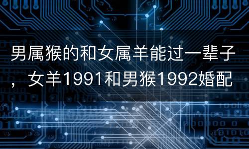 男属猴的和女属羊能过一辈子，女羊1991和男猴1992婚配