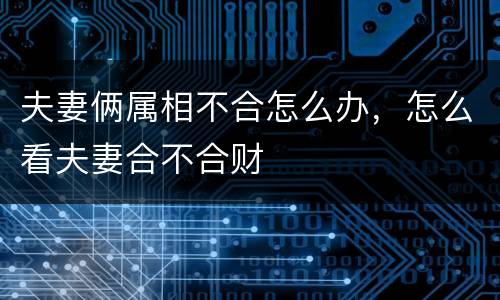夫妻俩属相不合怎么办，怎么看夫妻合不合财