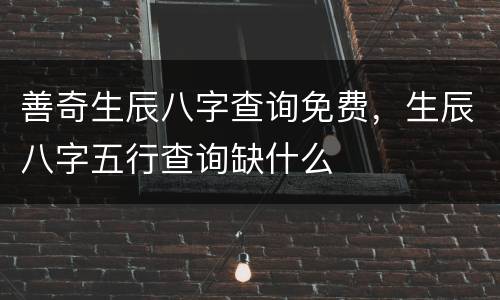 善奇生辰八字查询免费，生辰八字五行查询缺什么