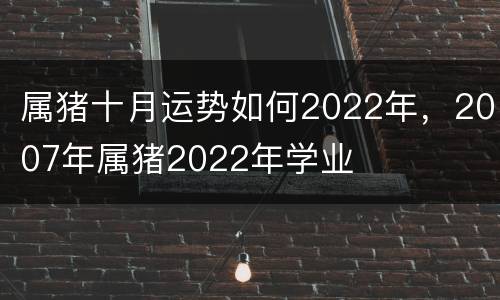 属猪十月运势如何2022年，2007年属猪2022年学业