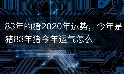 83年的猪2020年运势，今年是猪83年猪今年运气怎么