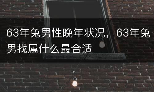 63年兔男性晚年状况，63年兔男找属什么最合适