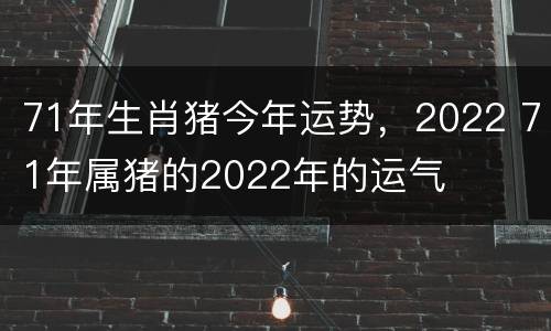 71年生肖猪今年运势，2022 71年属猪的2022年的运气