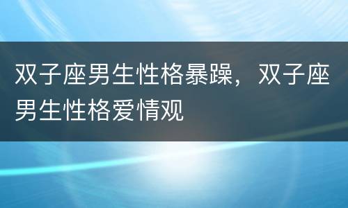 双子座男生性格暴躁，双子座男生性格爱情观