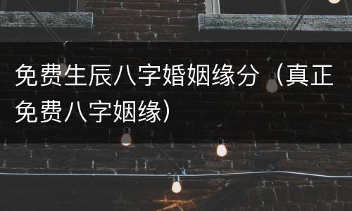 免费生辰八字婚姻缘分（真正免费八字姻缘）