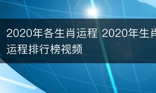 2020年各生肖运程 2020年生肖运程排行榜视频