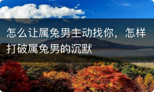 怎么让属兔男主动找你，怎样打破属兔男的沉默