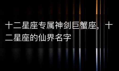 十二星座专属神剑巨蟹座，十二星座的仙界名字