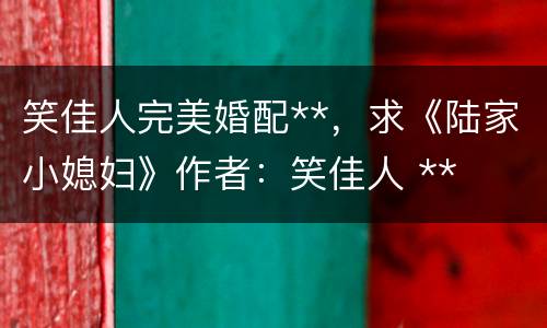 笑佳人完美婚配**，求《陆家小媳妇》作者：笑佳人 **