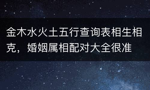 金木水火土五行查询表相生相克，婚姻属相配对大全很准