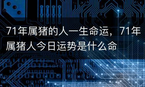 71年属猪的人一生命运，71年属猪人今日运势是什么命