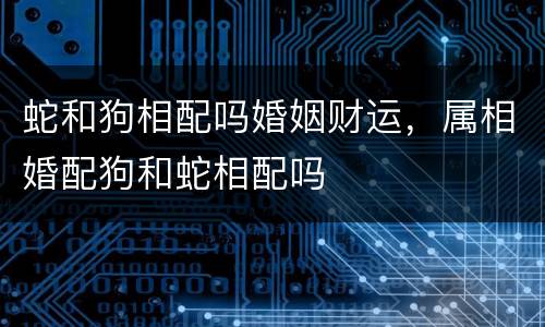 蛇和狗相配吗婚姻财运，属相婚配狗和蛇相配吗