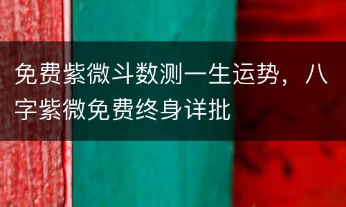 免费紫微斗数测一生运势，八字紫微免费终身详批