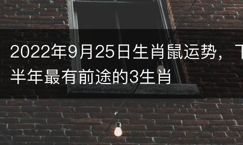 2022年9月25日生肖鼠运势，下半年最有前途的3生肖