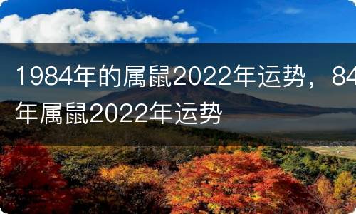 1984年的属鼠2022年运势，84年属鼠2022年运势