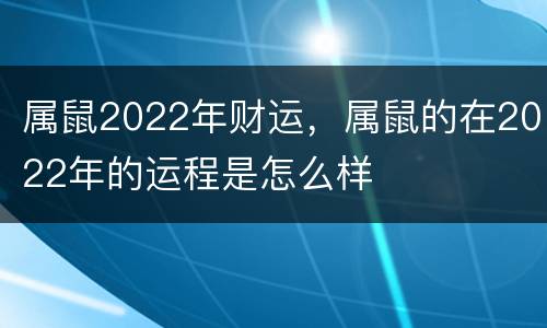 属鼠2022年财运，属鼠的在2022年的运程是怎么样