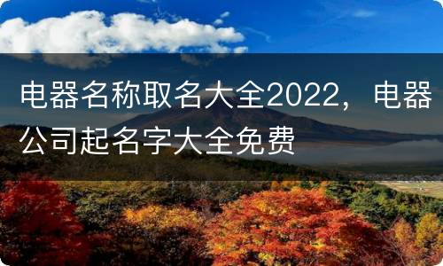 电器名称取名大全2022，电器公司起名字大全免费