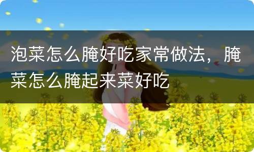 泡菜怎么腌好吃家常做法，腌菜怎么腌起来菜好吃