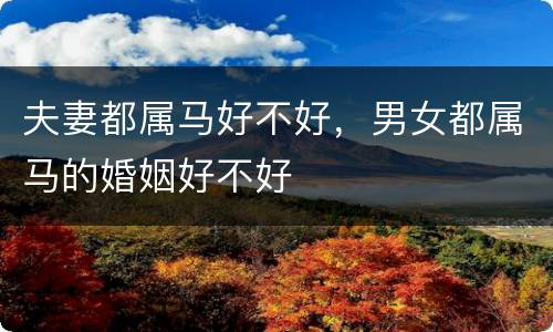 夫妻都属马好不好，男女都属马的婚姻好不好